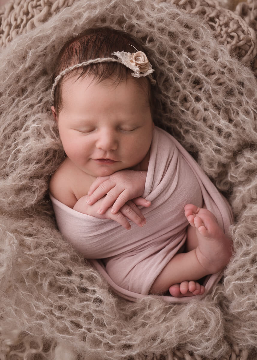 newborn baby girl posed photography Adelaide photographer natural layers and textures styled